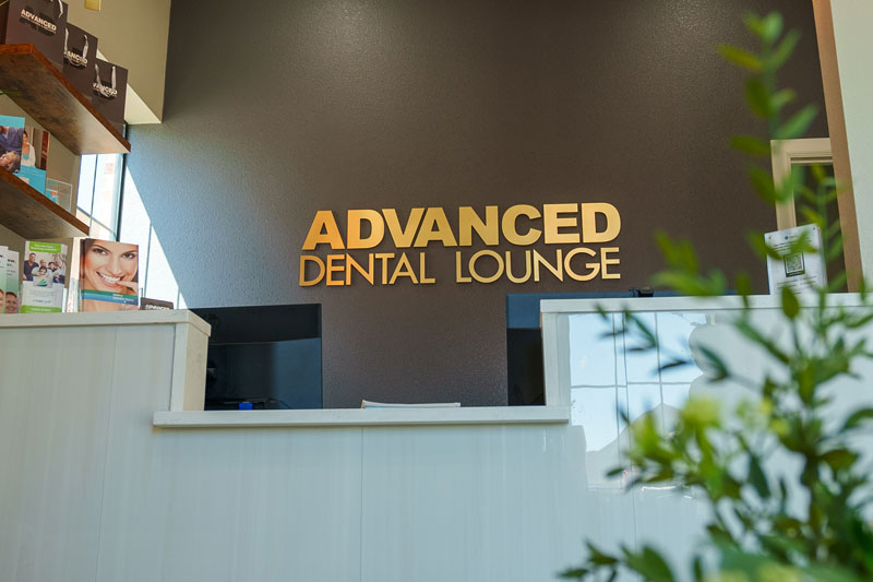 the office at advanced dental lounge that has the counter in view